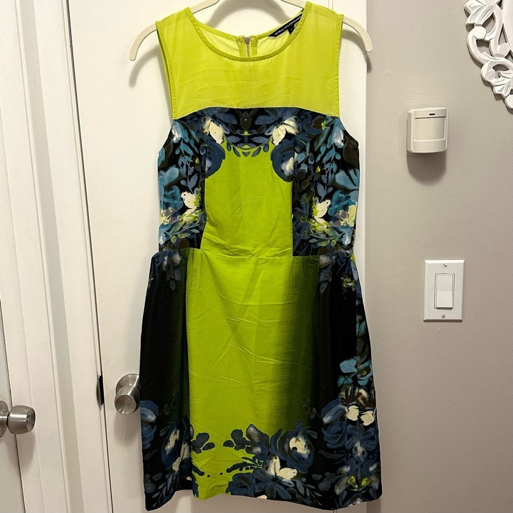 W118 Walter Baker Bert Mini Dress S Neon Green Blk Sleeveless Floral lightweight